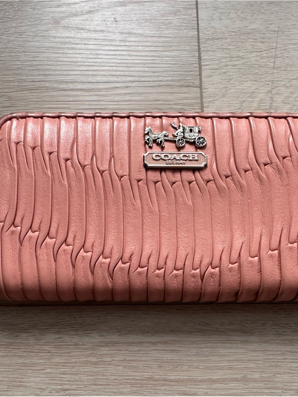 Coach Pink Ruched Leather Zippered Accordion Wallet